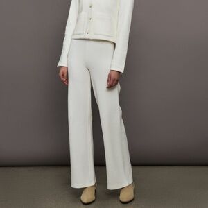 Lune Moon Classic Flare Pant in Marshmallow White Waffle Knit Small Chic Classic